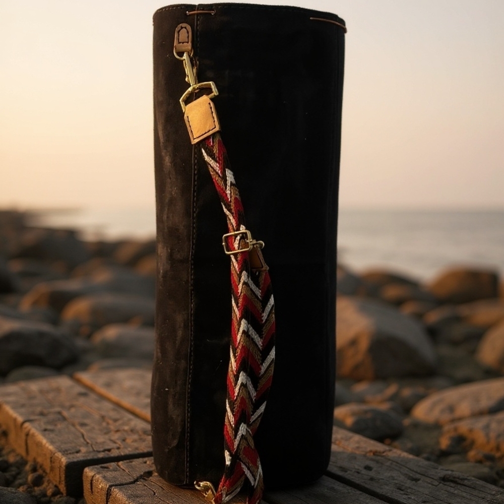 Elegant Black Shoulder Yoga 100% Lether Bag with Braided Strap